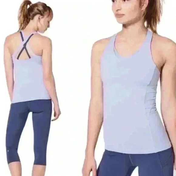 Lululemon Berry Mist Moody Blue Stash N Run Built In Bra Strappy Tank Top Size - Picture 3 of 9